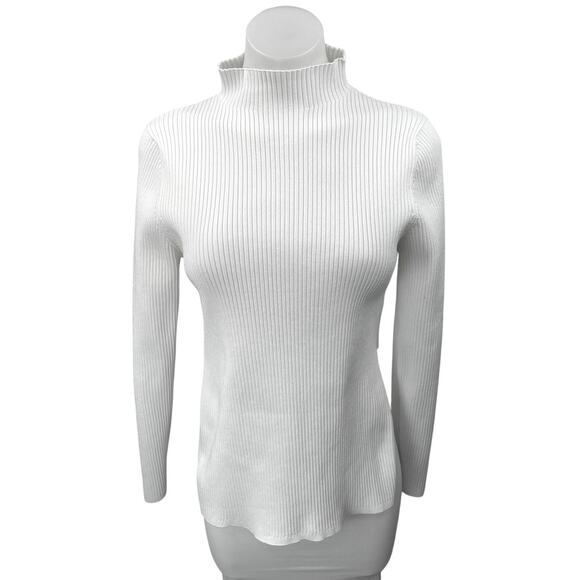 Aritzia Babaton White Rib Knit Mock Neck Crop Back Pullover Sweater Top Size XL - Picture 1 of 4